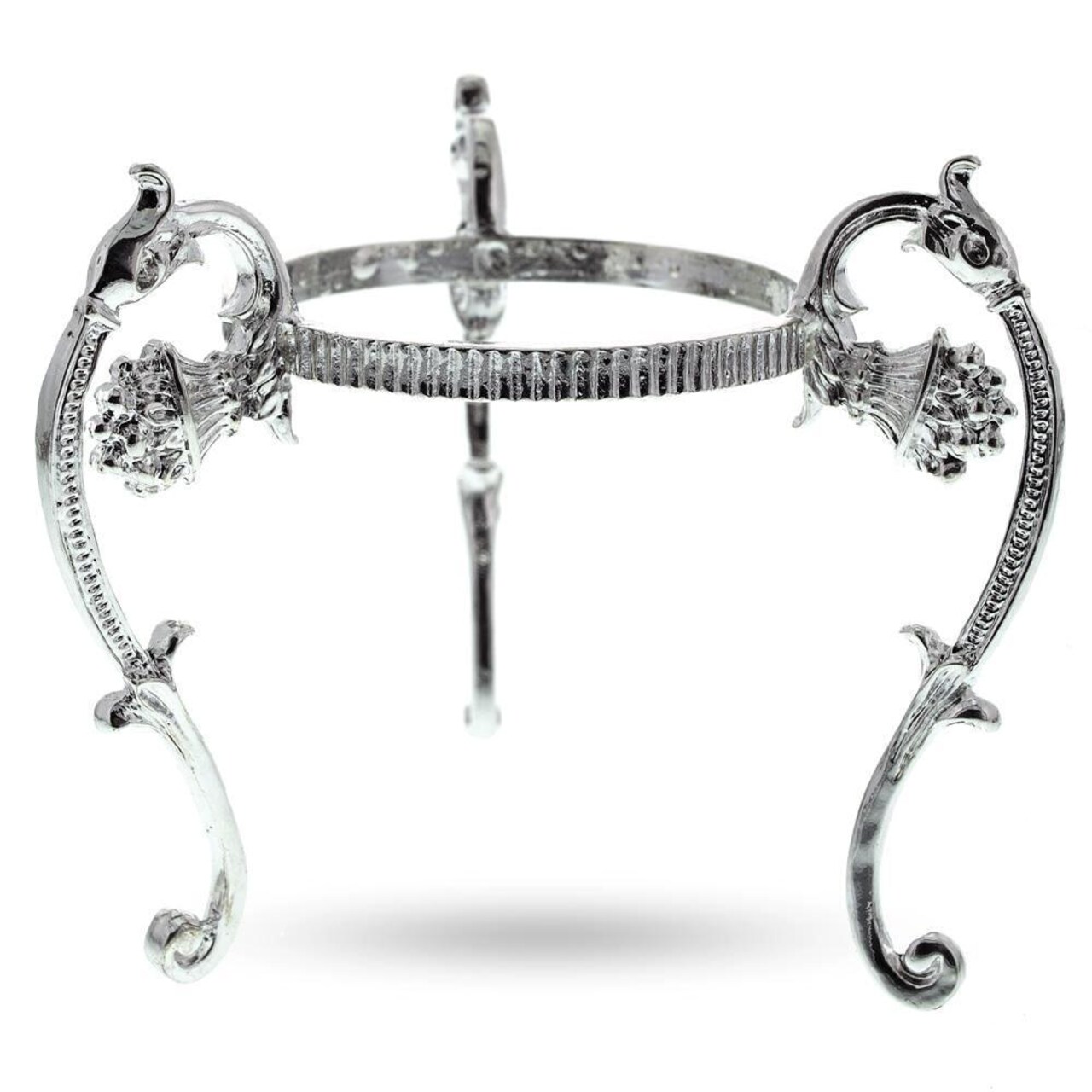 Antique Style Silver Tone Metal Ostrich Egg Sphere Stand Holder Display 3.6 Inches